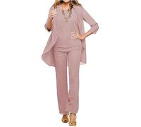Lot de 3 pantalons en mousseline de soie pour invités de mariage, robe de soirée formelle, tenue de fête de mariage, rose poudré, 58