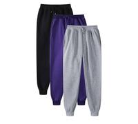 Lot de 3 Pantalons Sport Femme/Homme Ceinture Elastique avec Bas cintré Pantalons Long Uni-Couleur avec Poche À Cordon De Serrage Joggers Casual Pants pour Gym Sport Jogging Running