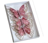 Lot de 3 papillons artificiels à paillettes pour sapin de Noël et décoration de vacances (rose)