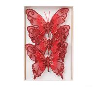 Lot de 3 papillons brillants ajourés comme superbes décorations d'arbre pour les fêtes (Rouge A)
