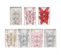 Lot de 3 papillons en plastique à paillettes pour décoration de sapin de Noël et couronne (C)