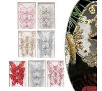 Lot de 3 papillons en plastique à paillettes pour sapin de Noël, couronne et décoration de fête (F)