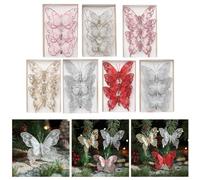 Lot de 3 Papillons Noël Paillettes 11.5x10cm pour déco pour arbre(G) | Lot de 3 , taille 11.5x10cm, design pailleté, plastique léger, pour facile à clipser sapin