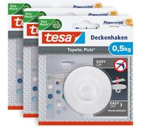 Lot De 3 Paquets Crochet De Plafond ¿ Crochet Auto-Adhésif ¿ Fixation D'Objets Décoratifs ¿ Supporte Jusqu'À 0,5 Kg/Crochet ¿ S'Enlève Sans Laisser De Traces, Tesa 77781, Blanc