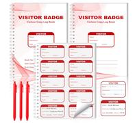 Lot de 3 paquets de 900 badges visiteurs - Format lettre - Carnet de visite - Rouge - Autocollants à spirales - Avec copie sans carbone - Pour l'école et le travail