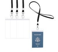 Lot de 3 paquets de porte passeport extra large de 4 x 6 pouces, porte-badge d'identité en PVC avec cordons noirs, porte-passeport imperméable avec couverture transparente, protecteur pour carte de