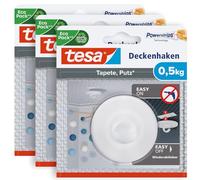 Lot de 3 paquets tesa Crochet de plafond - crochet auto-adhésif - fixation d'objets décoratifs - supporte jusqu'à 0,5 kg/crochet - s'enlève sans laisser de traces, tesa 77781, Blanc