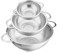 Lot de 3 passoires en acier inoxydable, 1/3/5 litres, passoire d'évier en métal avec poignée, passoire perforée pour démangeaison/égoutter les pâtes/rincer les légumes et les fruits, très résistante
