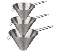 Lot de 3 passoires pointues de 14 + 18 + 24 cm de diamètre - Passoire de cuisine en acier inoxydable - Passoire en métal poli - Passoire pointue pour égoutter les pâtes, le quinoa, les légumes, les