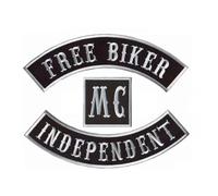 Lot de 3 Patchs Thermocollants Free Biker Independent + MC pour Gilet Motorcycle - Iron-On pour Décorer et Broder sur Pilot Motorcycle, DIY