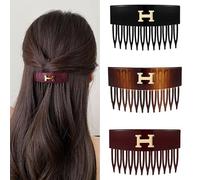Lot de 3 peignes à cheveux en forme de lettre H antidérapants en acrylique - Peignes latéraux vintage invisibles pour femme - Accessoires de coiffure portables