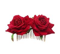 Lot de 3 peignes à cheveux en forme rose for mariée, fait la main, accessoire coiffure for bal promo Pour Carnaval, Fête, Mariage(Red)