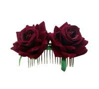 Lot de 3 peignes à cheveux en forme rose for mariée, fait la main, accessoire coiffure for bal promo Pour Carnaval, Fête, Mariage(Wine red)