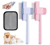 Lot de 3 peignes anti-puces pour chats et chiens avec gant d'épilation d'animaux domestiques, brosse pour poils courts et longs, peigne démêlant autonettoyant pour chiens avec bouton de déverrouillage