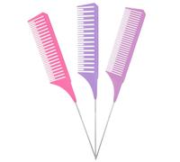 Lot de 3 peignes colorés en forme de queue de rat pour surligner, peignes de tissage pour mettre en évidence les cheveux longs en acier pour coiffeur, salon de coiffure, salon de coiffure, maison
