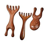 Lot de 3 peignes de massage en bois de santal pour cuir chevelu - Motif bois de cerf - Peigne portable à dents larges - Outil de massage Meridian pour cuir chevelu femme