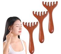 Lot de 3 peignes de massage Meridian à six griffes, peigne de massage Meridian en bois naturel à dents larges et longues