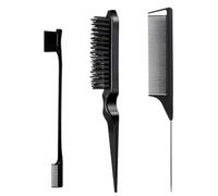 Lot de 3 peignes noirs, brosse à cheveux lisse, brosse à dos lisse avec brosse à bord, peigne de coiffure pour enfants pour la partie centrale, peigne queue de rat, brosse à taquiner pour lisser les