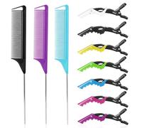 Lot de 3 peignes queue de rat pour femme et 7 pinces à cheveux professionnelles (noir, violet, bleu)