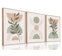 Lot de 3 peintures murales abstraites sans cadre botanique vert neutre pour décoration murale du milieu du siècle, peintures minimalistes modernes pour chambre à coucher, salon, salle de bain, 50,8 x
