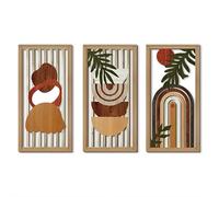 Lot de 3 peintures murales bohème encadrées - 33 x 22,9 cm - Décoration murale moderne du milieu du siècle - Peinture géométrique bohème - Grande impression sur toile abstraite pour salon, chambre à