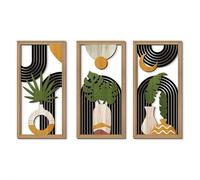 Lot de 3 peintures murales bohème encadrées - 33 x 22,9 cm - Décoration murale moderne du milieu du siècle - Peinture géométrique bohème - Grande impression sur toile abstraite pour salon, chambre à