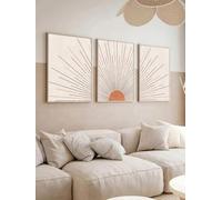Lot de 3 peintures murales style bohème, soleil levant, style rétro, impression sur toile, image abstraite, décoration d'intérieur, 70 x 90 cm, sans cadre