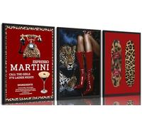 Lot de 3 peintures murales vintage à motif léopard rouge tendance - Impressions de peintures de guépard sexy pour chambre de fille, appartement, dortoir, décoration d'intérieur - 40,6 x 61 cm
