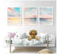 Lot de 3 Peintures sur Toile Abstraites Avec Nuages de Mer Roses Style Nordique Moderne pour Salon Bureau Chambre Art Mural Affiche 30 * 40Cm (Impression Sans Cadre)
