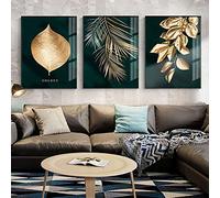 Lot de 3 peintures sur toile avec feuilles dorées modernes et impressions Quadros - Décoration murale pour le salon - 40 x 60 cm - Sans cadre