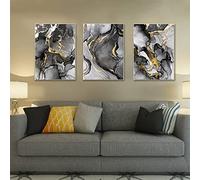 Lot de 3 peintures sur toile sans cadre - Abstraction dorée - Avec des citations religieuses en calligraphie arabe - Pour décorer le salon - 50 x 70 cm