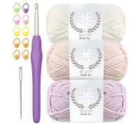Lot de 3 pelotes de fil chenille pour crochet - Velours doux et pelucheux avec crochet de 5 mm - Laine épaisse et moelleuse pour crochet et couverture - Idéal pour les débutants (violet + rose + blanc