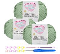 Lot de 3 pelotes de fil en coton épais pour crochet, loisirs créatifs, 100 g chacun, sans fentes, avec kit de démarrage de 4 mm pour projets Amigurumi débutants (vert avocat-3)