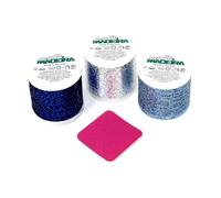 Lot de 3 pelotes de fil Madeira bleu clair, argenté, bleu foncé.