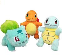 Lot de 3 peluches Pokémon de 20,3 cm - Bulbasaur - Charmander - Squirtlе - Peluche douce et confortable, grand jouet en peluche,
