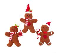 Lot de 3 pendentifs Cookie Man pour décoration de sapin de Noël avec tissu robuste et cintres en corde pour un placement facile des vacances (style garçon)