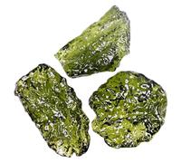 Lot de 3 pendentifs en cristal de Moldavite 1-3 g météorite tchèque verte artificielle irrégulière en pierre Moldavite pour la fabrication bijoux, style pierre aléatoire, cristal vérita