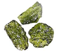 Lot de 3 pendentifs en cristal de Moldavite 1-3 g météorite tchèque verte artificielle irrégulière en pierre Moldavite pour la fabrication bijoux, style pierre aléatoire, cristal vérita