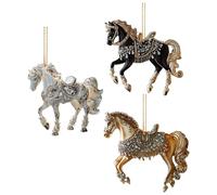 Lot de 3 pendentifs en forme de cheval - 8,2 x 8 cm - Décoration de Noël 2025 - En acrylique 2D - Pour arbre, plateau de table de voiture, mur