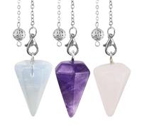 Lot de 3 pendules en cristal améthyste quartz rose clair pour divination pendule pendule cristal pierres précieuses cône pendentif Reiki Wicca Witchcraft Supplies