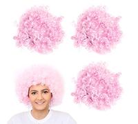 Lot de 3 perruques afro roses - Accessoire de déguisement - Grandes cheveux bouclés style disco années 70 pour homme et femme - Parfait pour les événements déguisés