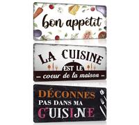 Lot de 3 Petite Plaque Metal Vintage Cuisine avec Drôle Citation 15x30cm - Gardez votre calme - Panneau Pancarte Enseignes Décoratives Poster Affiche en Metallique Decoration Murale Accessoire B1