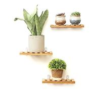 Lot de 3 petites étagères flottantes en bambou massif à suspendre au mur,étagères de rangement murales pour petite décoration,étagère murale de style compact pour salle de bain,salon,chambre à coucher
