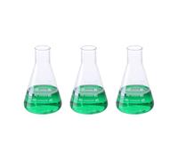 Lot de 3 petites fioles Erlenmeyer en verre de 100 ml à goulot étroit pour laboratoire scientifique scientifique, expériences scientifiques, chimie, industriel, avec échelle pour étude