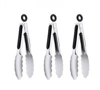 Lot de 3 petites pinces de cuisine de 18 cm, pinces à glace en acier inoxydable, de service pour apéritifs, salades, buffets (18 cm, 3 pièces)