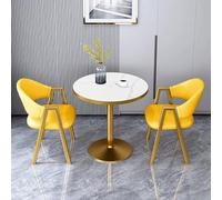 Lot de 3 petites tables basses rondes et de salle à manger pour 2 personnes en imitation marbré, 80 cm/31 Jaune A