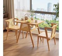 Lot de 3 petites tables gigognes compactes en bois massif et rotin avec 2 chaises pour maison, appartement, balcon