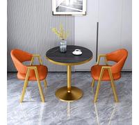 Lot de 3 petites tables rondes de salle à manger pour 2 personnes, 27in / 70 cm, imitation marbre orange, pour petit déjeuner, pub, café, cuisine, conférence