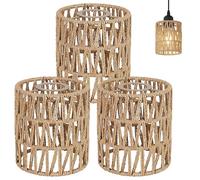 Lot de 3 petits abat-jours en rotin style bohème - E27 - Pour lampadaire, lampe de table, suspension, lampe de miroir, suspension - 11,5 x 15 cm