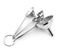 Lot de 3 petits entonnoirs en acier inoxydable avec longues poignées, adaptés pour transférer des huiles, des jus et des spiritueux dans la cuisine ou la flasque, anneau de suspension pour le
